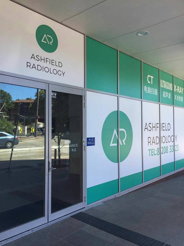 Printed window graphics across the Ashfield Radiology shopfront