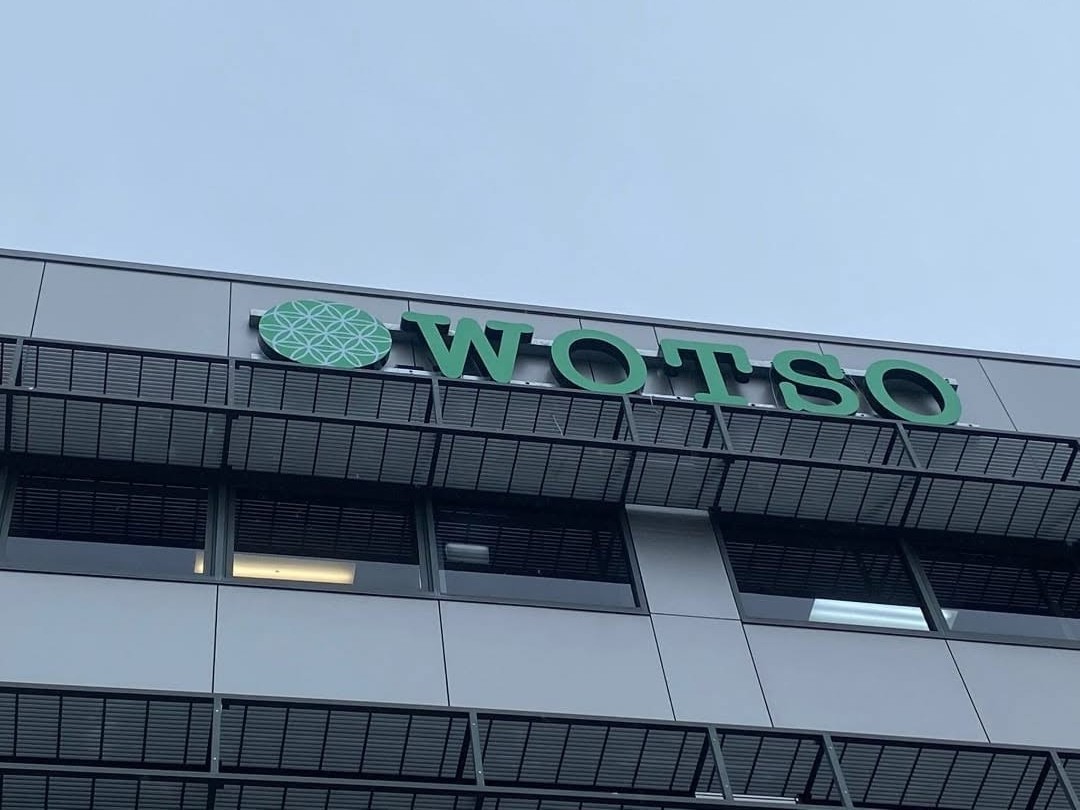 1.2 metre illuminated channel letters for WOTSO on a building facade