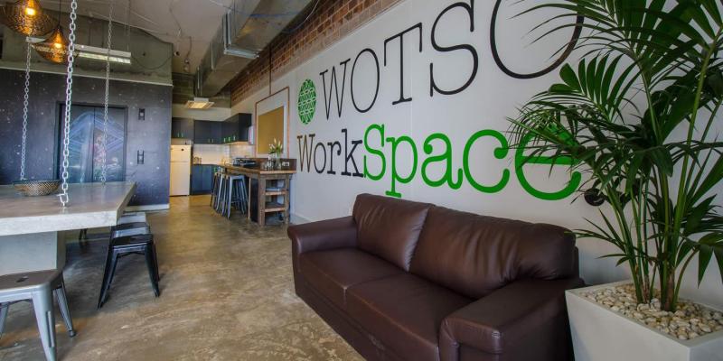 Interior typographic wall graphic for WOTSO WorkSpace